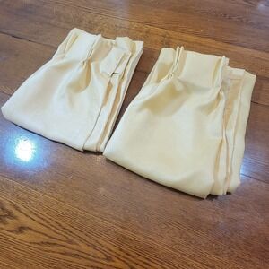 VTG 70s Window Curtain Panels Drapes Set of 2‎ Yellow Pinch Pleat Beige 23"x61"